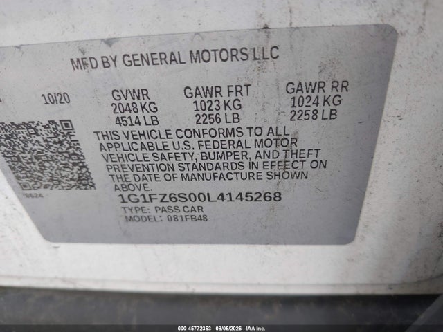 Продажа на аукционе авто 2020 Chevrolet Bolt Ev Fwd Premier, vin: 1G1FZ6S00L4145268, номер лота: 45772353