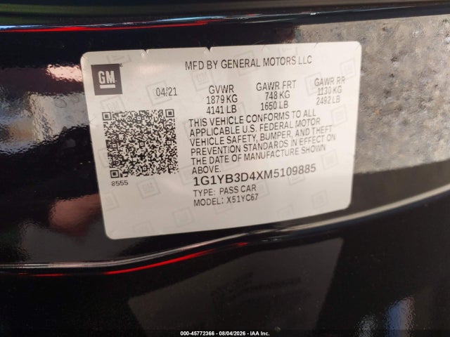 1G1YB3D4XM5109885 Chevrolet Corvette Stingray Rwd 2lt