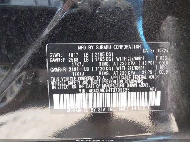 2026 Subaru Crosstrek Premium მანქანა იყიდება აუქციონზე, vin: 4S4GUHD64T3705625, აუქციონის ნომერი: 45772406
