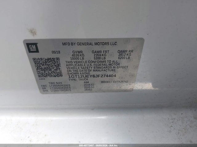 Aukcja sprzedaży 2018 Gmc Sierra 2500hd Denali, vin: 1GT12UEY6JF274404, numer aukcji: 45772407