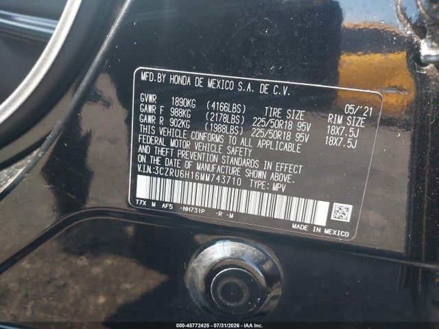 Aukcja sprzedaży 2021 Honda Hr-v Awd Sport, vin: 3CZRU6H16MM743710, numer aukcji: 45772425