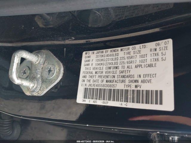 45772432 :رقم المزاد ، JHLRE48558C008057 vin ، 2008 Honda Cr-v Ex مزاد بيع