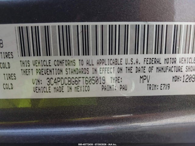 Aukcja sprzedaży 2015 Dodge Journey Sxt, vin: 3C4PDCBG6FT605019, numer aukcji: 45772438