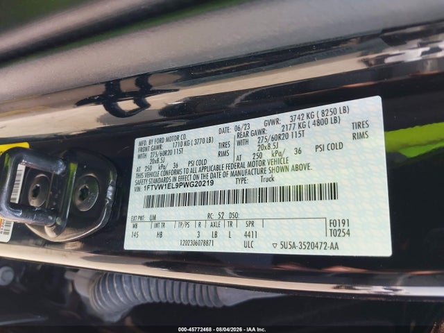 Aukcja sprzedaży 2023 Ford F-150 Lightning Lariat, vin: 1FTVW1EL9PWG20219, numer aukcji: 45772468