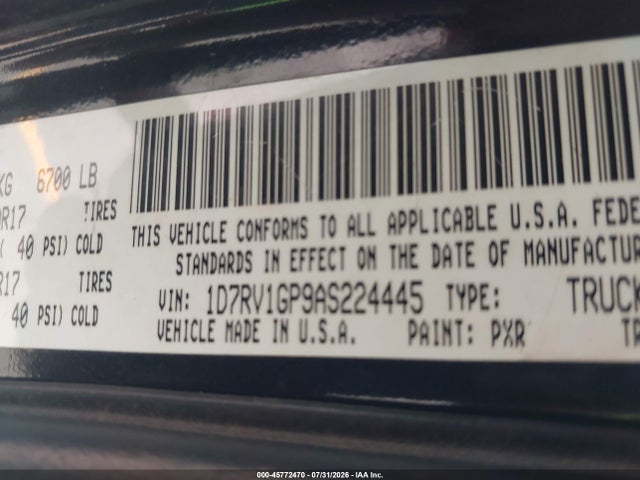 45772470 :رقم المزاد ، 1D7RV1GP9AS224445 vin ، 2010 Dodge Ram 1500 St مزاد بيع