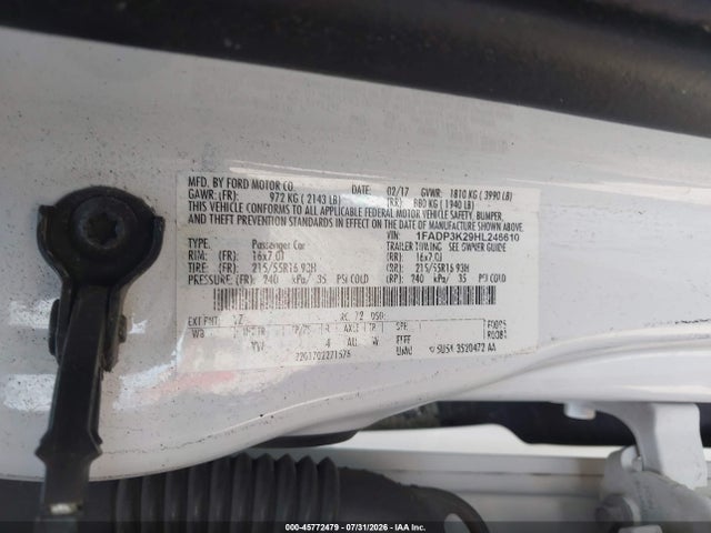 2017 Ford Focus Se მანქანა იყიდება აუქციონზე, vin: 1FADP3K29HL246610, აუქციონის ნომერი: 45772479