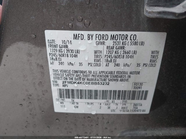 Ford Edge Limited 2014 2FMDK4KC0EBB53232 Image 9
