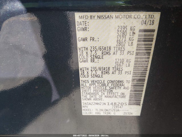 Продаж на аукціоні авто 2018 Nissan Murano Sv, vin: 5N1AZ2MH2JN148205, номер лоту: 45772522