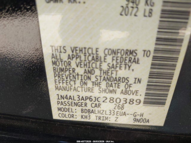 Nissan Altima 2.5 Sr 2018 1N4AL3AP6JC280389 Image 9