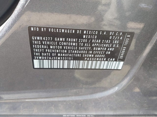 Продажа на аукционе авто 2014 Volkswagen Jetta 1.8t Se, vin: 3VWD07AJ3EM333151, номер лота: 45772548