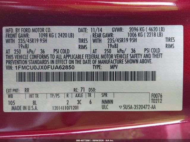 Ford Escape Titanium 2015 1FMCU0JX0FUA62850 Image 9