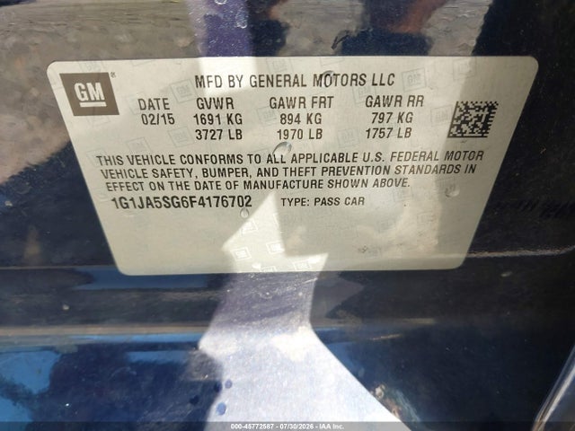 Chevrolet Sonic Ls Auto 2015 1G1JA5SG6F4176702 Image 9