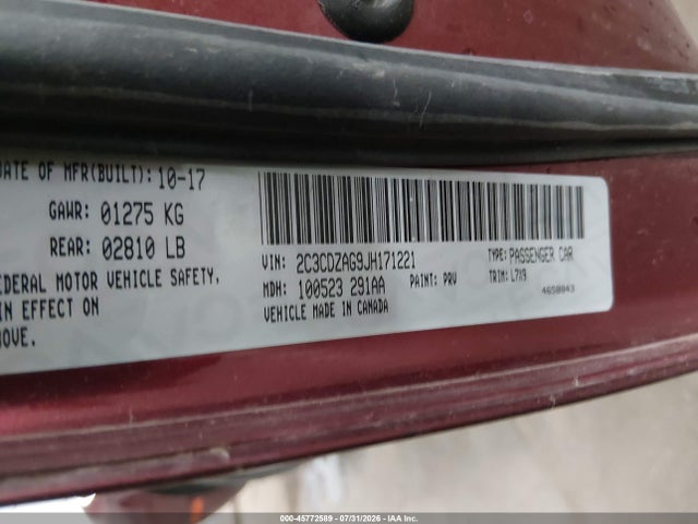 Aukcja sprzedaży 2018 Dodge Challenger Sxt, vin: 2C3CDZAG9JH171221, numer aukcji: 45772589