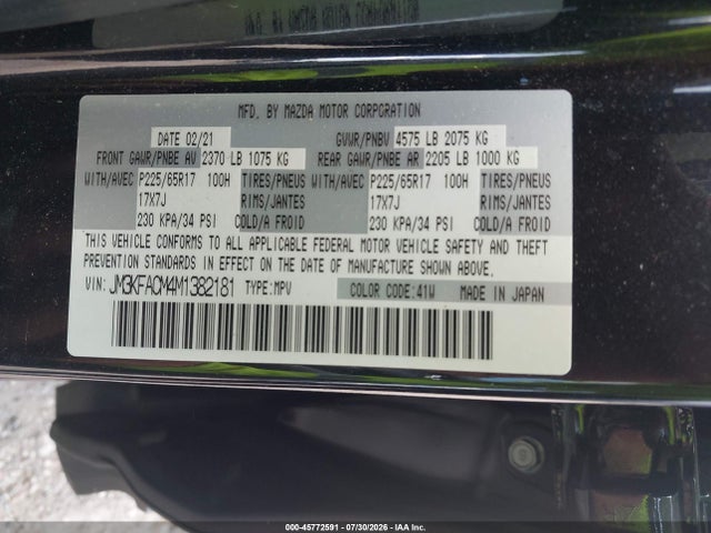 2021 Mazda Cx-5 Touring მანქანა იყიდება აუქციონზე, vin: JM3KFACM4M1382181, აუქციონის ნომერი: 45772591