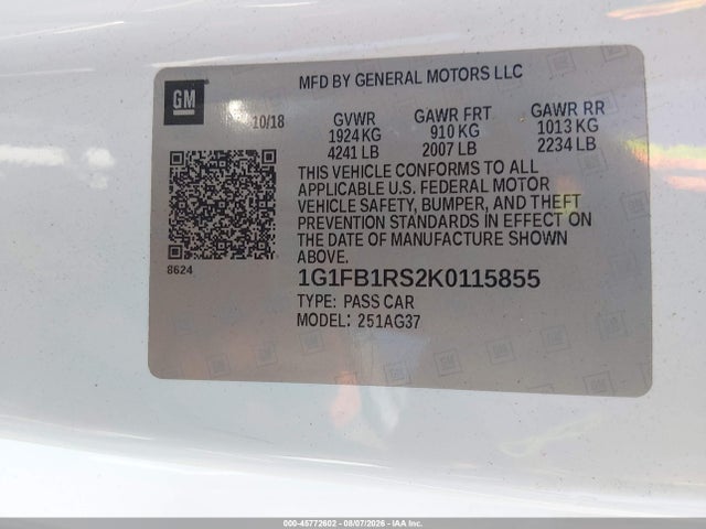 1G1FB1RS2K0115855 Chevrolet Camaro 1lt