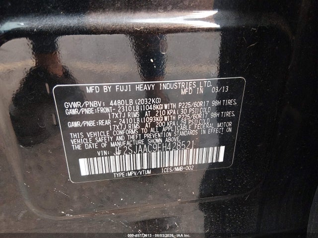 45772613 :رقم المزاد ، JF2SJAAC9EH428521 vin ، 2014 Subaru Forester 2.5i مزاد بيع