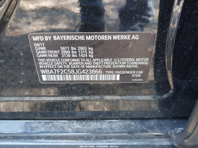 Продаж на аукціоні авто 2018 Bmw Alpina B7 Xdrive, vin: WBA7F2C58JG423866, номер лоту: 45772626