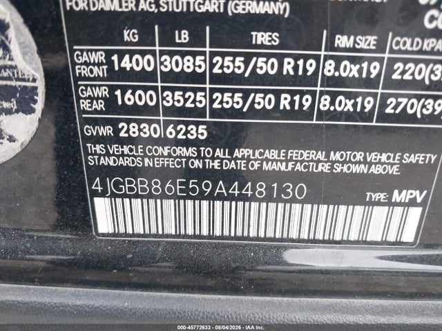 Продаж на аукціоні авто 2009 Mercedes-benz Ml 350 4matic, vin: 4JGBB86E59A448130, номер лоту: 45772633