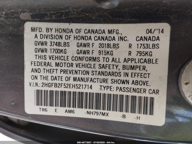 2HGFB2F52EH521714 Honda Civic Lx