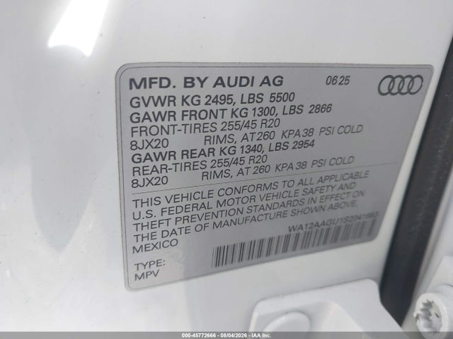 2025 Audi All-new Q5 Premium Plus Tfsi Quattro S Tronic მანქანა იყიდება აუქციონზე, vin: WA12AAGU1S2041663, აუქციონის ნომერი: 45772666