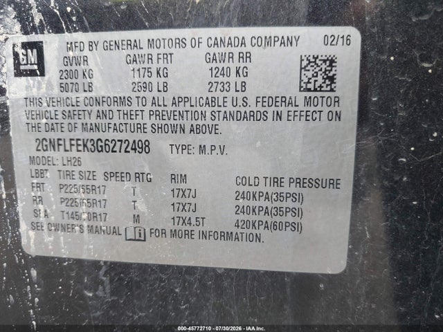 Chevrolet EQUINOX LT 2016 2GNFLFEK3G6272498 Image 9