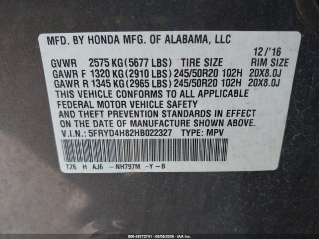 5FRYD4H82HB022327 Acura Mdx Advance Package