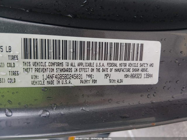 45772762 :رقم المزاد ، 1J4NF4GB5BD245031 vin ، 2011 Jeep Patriot Latitude X مزاد بيع