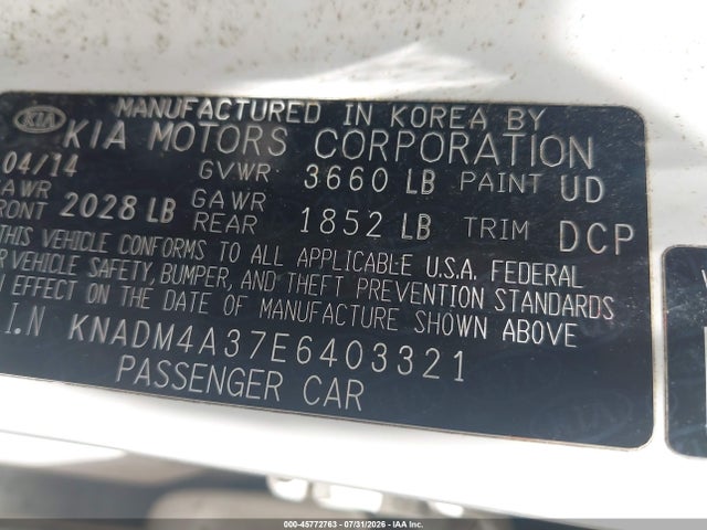 KIA RIO LX 2014 KNADM4A37E6403321 Image 9