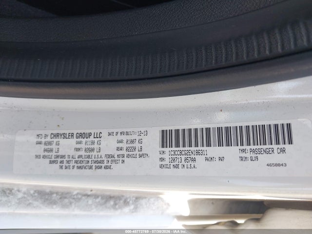 Aukcja sprzedaży 2014 Chrysler 200 Limited, vin: 1C3CCBCG2EN186311, numer aukcji: 45772769