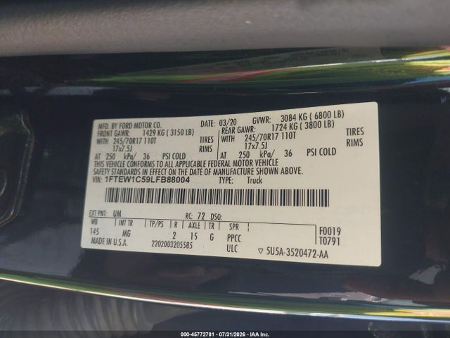 Ford F-150 Xlt 2020 1FTEW1C59LFB88004 Image 9