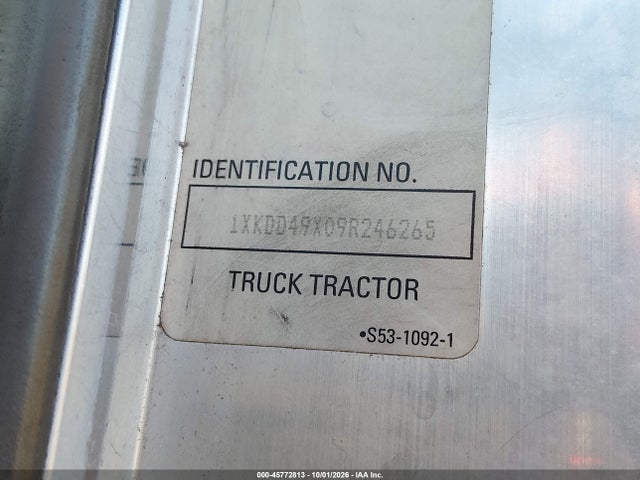 Aukcja sprzedaży 2009 Kenworth Construction T800, vin: 1XKDD49X09R246265, numer aukcji: 45772813