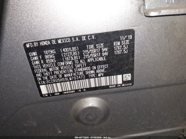 Honda Hr-v 2wd Ex 2020 3CZRU5H59LM703472 Image 9