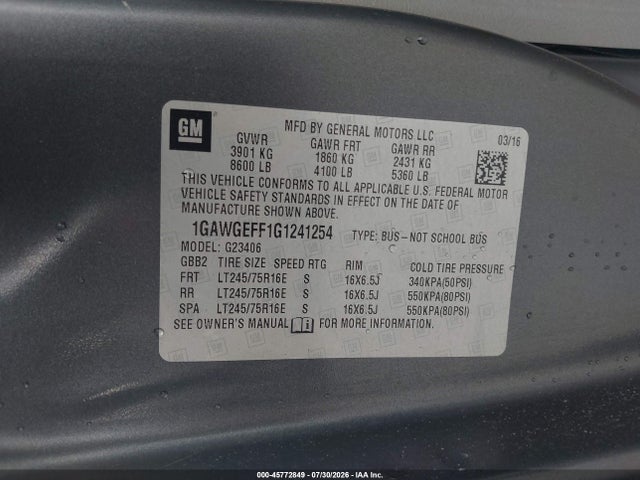 Chevrolet Express 2500 Ls 2016 1GAWGEFF1G1241254 Image 9
