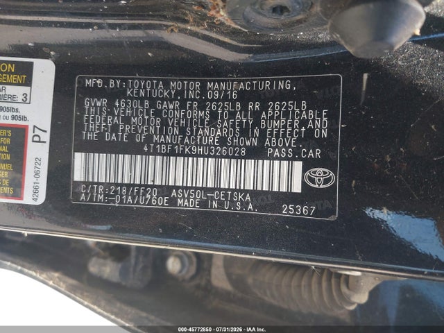 Toyota CAMRY SE 2017 4T1BF1FK9HU326028 Image 9