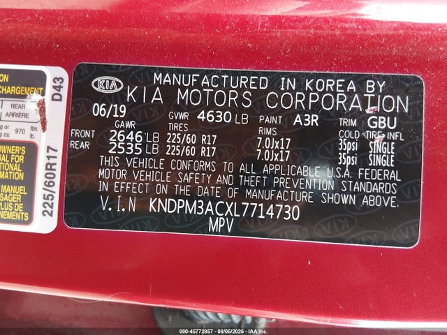 Aukcja sprzedaży 2020 Kia Sportage Lx, vin: KNDPM3ACXL7714730, numer aukcji: 45772857