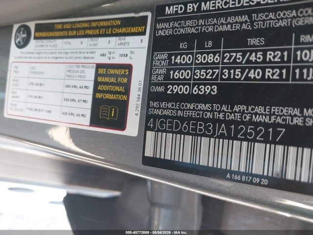 45772869 :رقم المزاد ، 4JGED6EB3JA125217 vin ، 2018 Mercedes-benz Amg Gle 43 Coupe 4matic مزاد بيع
