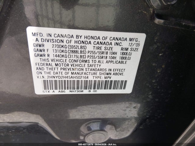 Aukcja sprzedaży 2010 Acura Mdx Technology Package, vin: 2HNYD2H45AH502164, numer aukcji: 45772879