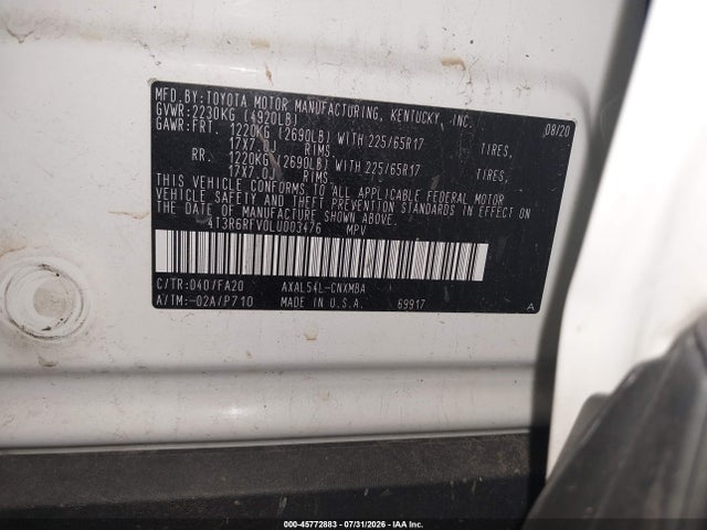 4T3R6RFV0LU003476 Toyota Rav4 Hybrid Xle