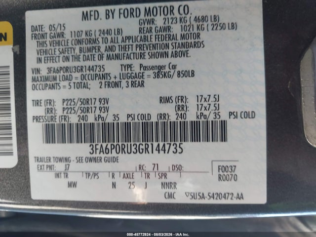 Ford Fusion Hybrid Titanium 2016 3FA6P0RU3GR144735 Image 9