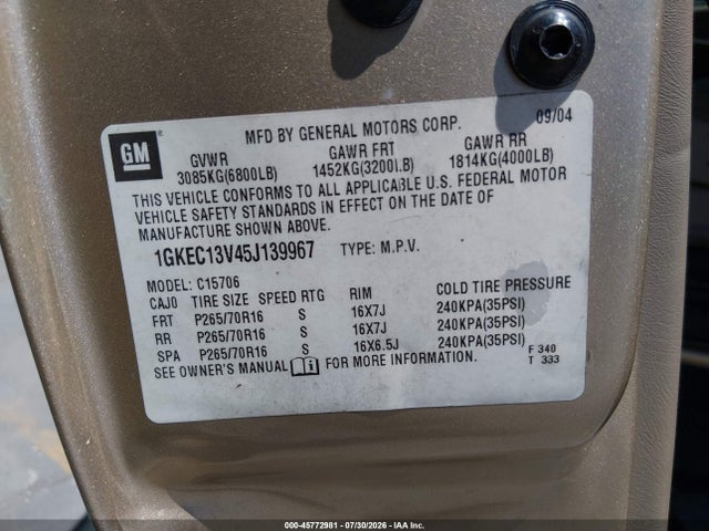 Продажа на аукционе авто 2005 Gmc Yukon Sle, vin: 1GKEC13V45J139967, номер лота: 45772981