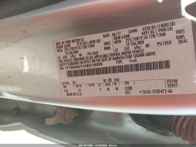 2017 Ford F-450 Xl მანქანა იყიდება აუქციონზე, vin: 1FT8W4DT1HEE15050, აუქციონის ნომერი: 45772987