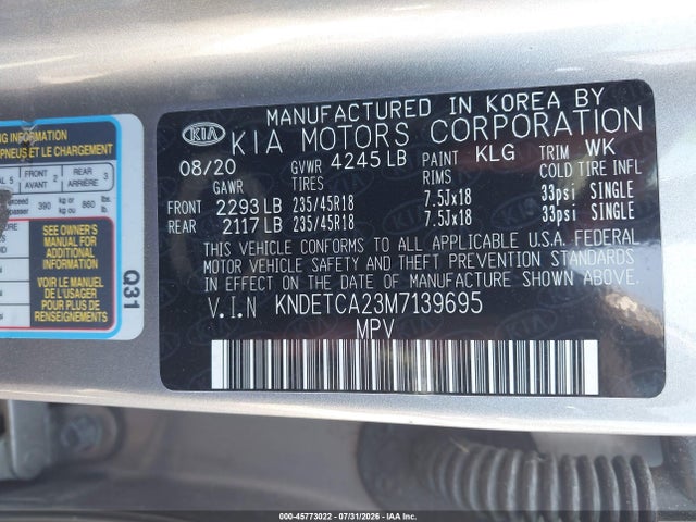 45773022 :رقم المزاد ، KNDETCA23M7139695 vin ، 2021 Kia Seltos Sx Turbo مزاد بيع
