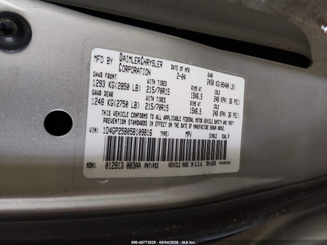 Aukcja sprzedaży 2005 Dodge Caravan Se, vin: 1D4GP25B05B109816, numer aukcji: 45773029