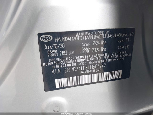 5NPD74LF8LH603242 Hyundai ELANTRA SE