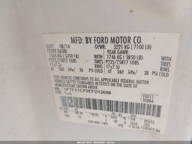 Ford F-150 Xl 2014 1FTFX1CF0EFD12688 Image 9