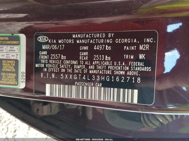Продаж на аукціоні авто 2017 Kia Optima Lx, vin: 5XXGT4L33HG162718, номер лоту: 45773088