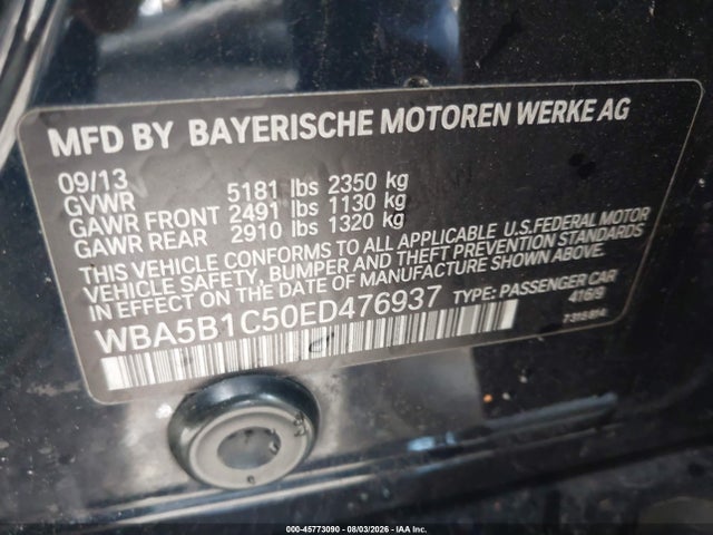 45773090 :رقم المزاد ، WBA5B1C50ED476937 vin ، 2014 Bmw 535i مزاد بيع