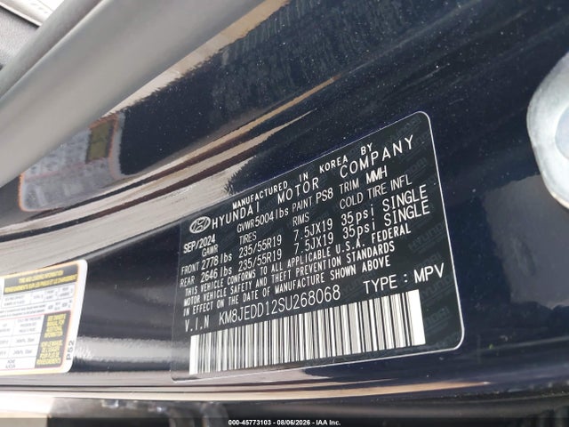 45773103 :رقم المزاد ، KM8JEDD12SU268068 vin ، 2025 Hyundai Tucson Hybrid Limited مزاد بيع