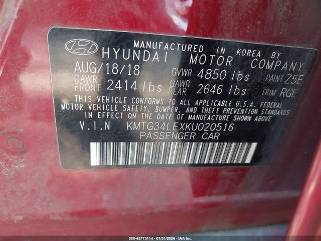 Aukcja sprzedaży 2019 Genesis G70 3.3t Advanced, vin: KMTG34LEXKU020516, numer aukcji: 45773114