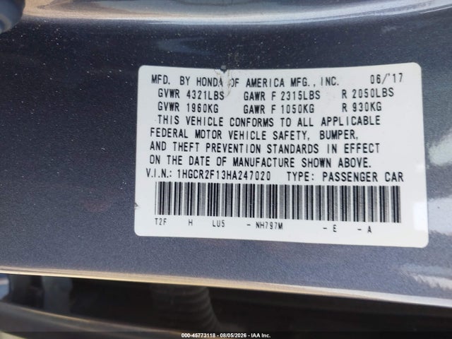 1HGCR2F13HA247020 Honda Accord Sport Se